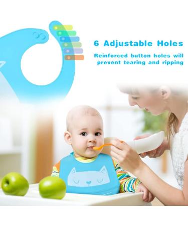 Vicloon Silicone Baby Bib 2PCS - Adjustable Waterproof Feeding Bibs with Food Catcher Pocket - Soft & Easy to Clean for Infant Toddler - Cat & Whale Blue - Buy Online on SooperMarket.com