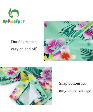 UPF 50+ Sun Protection Baby Girls Swimsuit with Snap Bottom | Green Flower | 18-24 Months - Buy Online on SooperMarket.com