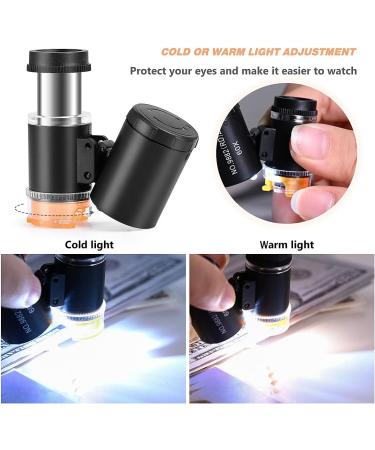 2 Pieces 60X Mini Pocket Microscope with Jewelers Eye Loupe - Portable Magnifying Glass for Handcrafts, Jewelry, Diamonds, Gems - Black - Buy Online on SooperMarket.com
