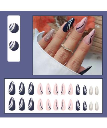 JUSTOTRY 24 Pcs Gold Swirl Stiletto Short False Nails Pink French Press on Nails - Beautiful Fake Nails with Nail Glue, Almond Medium Stick on Nails for Women - Buy Online on SooperMarket.com