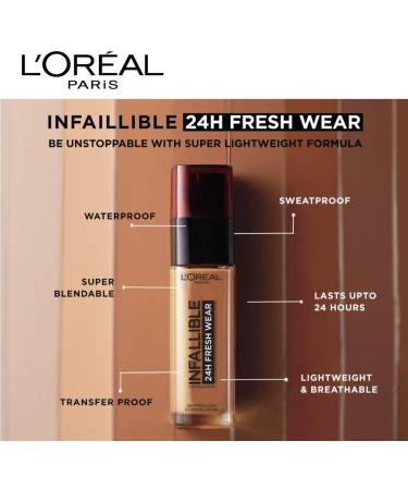 L'Oreal Paris Infallible 24hr Freshwear Liquid Foundation - 30ml | Radiant Sun 250 Color | Long-Lasting Formula - Pack of 1 - Buy Online on SooperMarket.com