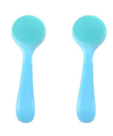 Wllhyf 2er-pack Manual face cleaning brush soft silicone-facial skinwer peel peel-pad peeling cleaner with PP handle to remove imprints (blue)