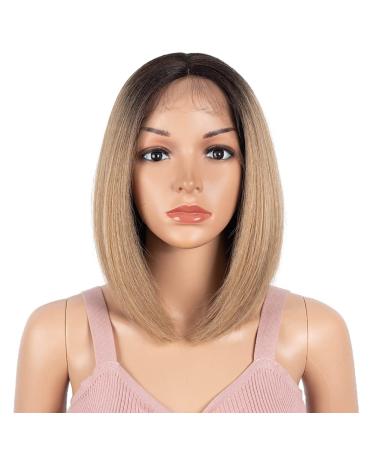 JOEDIR 30.5 cm short bob yaki straight pointed front wig kinky Straight t part hd transparent deep part pre -plucked with baby hair wigs for black women (rt6/23c)