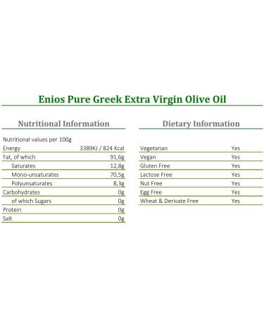 Enios Kalamata Premium Greek Extra Virgin Olive Oil 3L - New Harvest 2023/24, Cold-Extracted with Low Acidity and Polyphenol-Rich - Buy Online on SooperMarket.com