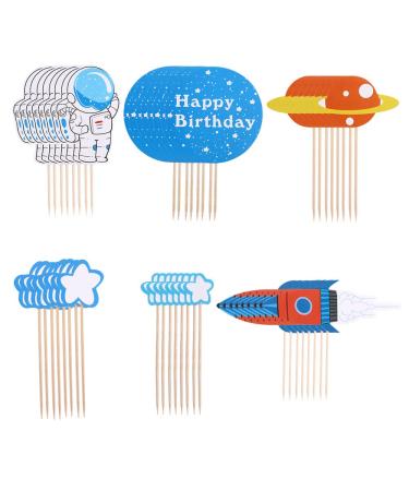 Vctitil 48pcs Cupcake Top Cartoon Children'S Party Supplies Planet Rocket Spacecraft Themed Astronaut Cake Decoration