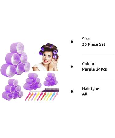 Jumbo Hair Rollers Set Hair Rollers Self Grip Curlers For Long Hair No Heat Curlers Heatless Hair Rollers With Clips & Comb 24 Packs (Purple 24Pcs) - Buy Online on SooperMarket.com