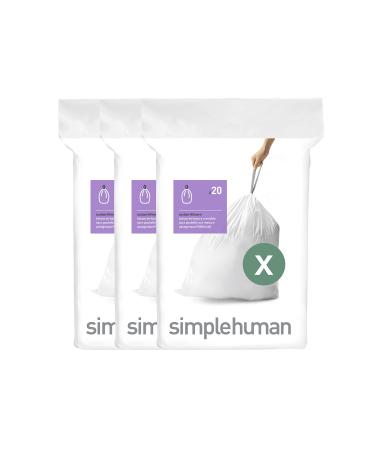 simplehuman Code X Custom Fit Drawstring Trash Bags in Dispenser Packs, 60 Count, 80 Liter / 21.1 Gallon, White 60 Liners Quick-Dispense Packs
