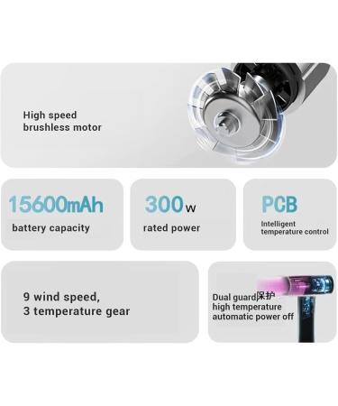 Cordless Hair Dryer 300W 100000RPM USB Portable Hairdryer 9 Wind Speeds 3 Adjustable Temperature Rechargeable Hair Dryer for Dormitory Travel Outdoor - Buy Online on SooperMarket.com