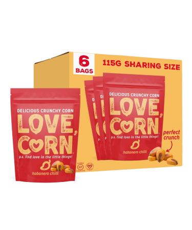LOVE CORN: Habanero Chilli | Roasted Crunchy Corn - Gluten-Free - Plant Based & Vegan - Healthy Snack - Low Calorie - (Box of 6 Bags 115g Each)
