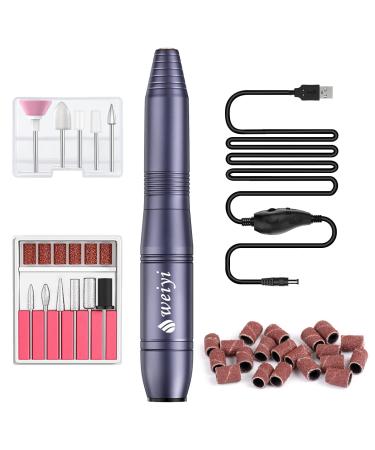 Weyi nail miller milling cutter for gelails electric nail files for gel nails remove acrylic nails Kallus 20 000 prm USB professionally adjustable speed 11 in 1 manicure pedicure set gray