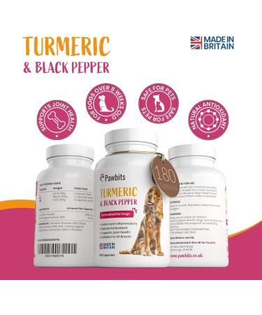 180 Turmeric for Dogs with Bioperine | Natural Premium Curcumin Capsules for Pets | Antioxidant Supplement for Hip & Joints - 180 Caps - Buy Online on SooperMarket.com