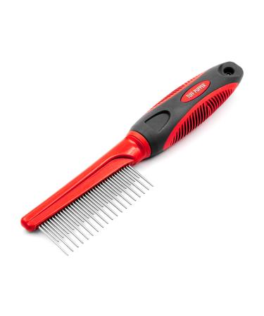 Tuff Pupper Dual Length Detangling Dog Comb | Short and Long Teeth Outer & Inner Coat | Ergonomic Pet Detangling Combs | No-Slip Safety Handle For Precision Control | Rounded Tips Prevent Scratching Long Short Comb Handle