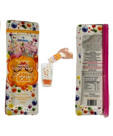 Popping Instant Boba Pearls Bubble Tea Tapioca Balls Vegan - Real Fruit Juice Flavors - Party Kit Drink & Dessert Topping - Single Serve Travel Size - Individual Packages - Mango, Passion Fruit, Pineapple, Orange, Pink Lemonade, Watermelon - Buy Online on SooperMarket.com