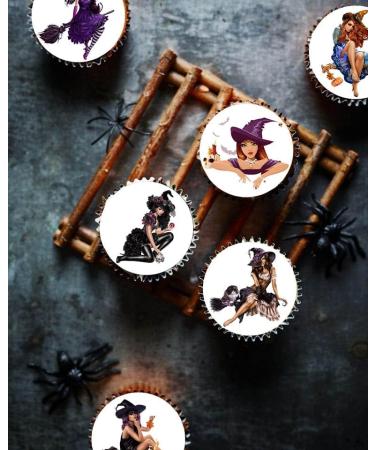 24 x Pre-Cut Halloween Mix 12 Edible Stand up Wafer/Rice Paper Cupcake Toppers Birthday Party Cake Decorations Witches - Buy Online on SooperMarket.com