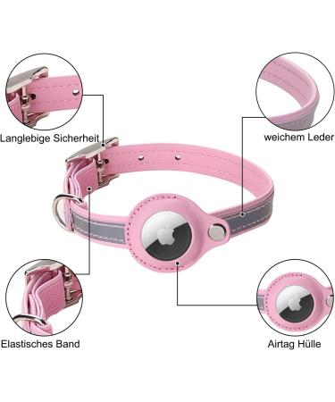 Premium Adjustable Leather Airtag Cat Collar - Reflective GPS Tracking Neck Band for Small Medium & Large Cats (XS Pink 19-26cm) - Anti-Lost Airtag Case - Buy Online on SooperMarket.com