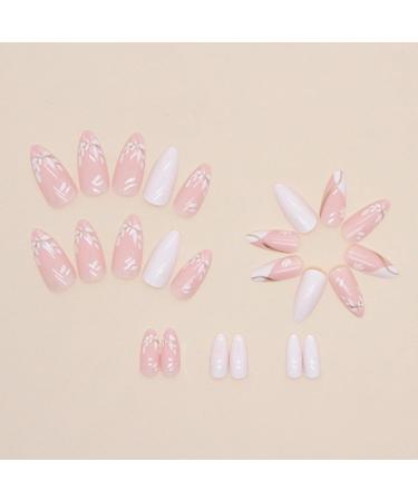 Justotry 24 Pcs White Flower Stiletto False Nails | Milky French Press on Nails | Trendy Swirl Design | Nail Glue & Almond Stick Included | Short & Medium Length | Women's Art Fake Nails - Buy Online on SooperMarket.com