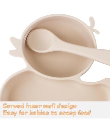 Qshare Baby Silicone Suction Plate with Spoon and Fork - Non Slip Divided Weaning Plates for Toddler (Beige) - Buy Online on SooperMarket.com