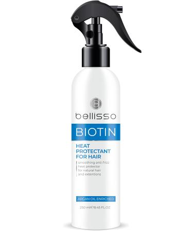 BELLISSO Biotin Heat Protectant Spray for Hair with Moroccan Argan Oil - Leave in Deep Conditioner for Dry Damaged Hair - Thermal Protection Styling and Treatment Products for Women Unscented 8.45 Fl Oz (Pack of 1)