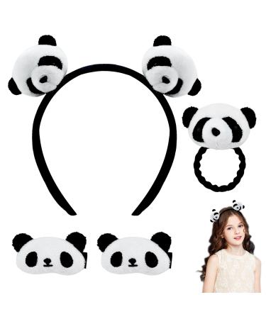 Panda Hair Accessories 4 Pieces Cute Cartoon Panda Hair Band Plush 3D Hair Bands Ins Style Paddy Bear Doll Hair Clips Little Girl Stuffed Animal Clips Hair Styling Accessories