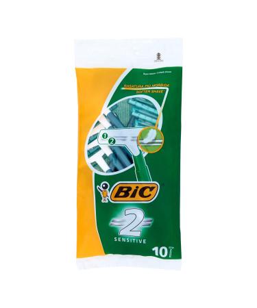 BIC 2 Sensitive Men's Razors - Twin Blade - 2 Packs of 10 Razors (20 Total) - Non-Refillable Razors with Stainless Steel Blades
