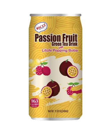 RICO - Passion Fruit Green Tea Litchi Popping - 1 X 340 ML Passion Fruit 340 ml (1 pack)