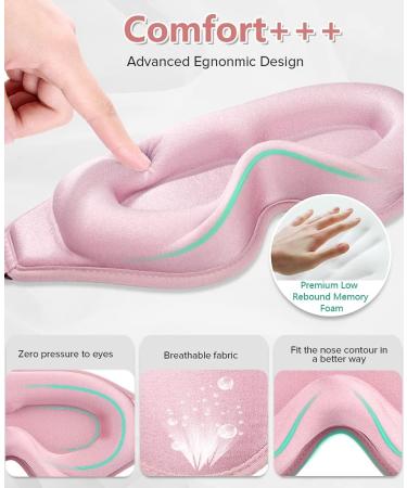 3D Contoured Sleep Mask for Women Men - 99% Blackout Eye Covers - Comfortable & Adjustable - Perfect for Travel and Lash Extensions - Pink - Buy Online on SooperMarket.com