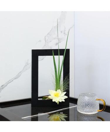 Floral Arranging Vase Set: Black Rectangle Photo Frame Shaped Plastic Ikebana Vases with Flower Frog - Ideal for Ikebana Floral Art Home Decor - Buy Online on SooperMarket.com