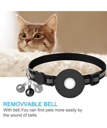 Reflective Airtag Cat Collar with Bell | Waterproof Holder | Apple Airtag Compatible - Black - Buy Online on SooperMarket.com