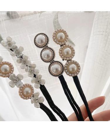 4Pcs Magic Hair Bun Maker with Pearl and Flower Foam Sponge - DIY Hair Styling Tool for Women and Girls - Buy Online on SooperMarket.com
