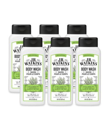 JR Watkins Natural Daily Moisturizing Body Wash Aloe and Green Tea 6 Pack Hydrating Shower Gel for Men and Women Free of SLS USA Made and Cruelty Free 18 fl oz Aloe & Green Tea 18 Fl Oz (Pack of 6)