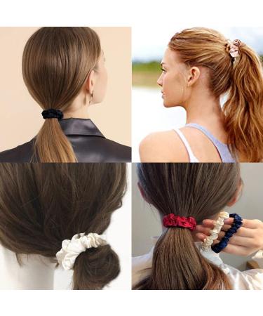 KINDOYO 4 Pieces Hair Silk Stretchy Scrunchies - Solid Color Hairbands Satin Scrunchies Elastic Bands Traceless Ponytail Holder Hair Accessories for Women Girls Black *4 - Buy Online on SooperMarket.com