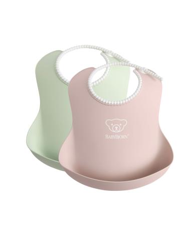 BABYBJRN Baby Bib, 2-Pack, Powder Green/Pink Powder Green/ Pink