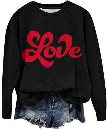 oelaio Valentine's Day 2024 Women's Long Sleeve Round Neck Loose Fitting Casual Tunic Top Cute Love Heart Graphic Trendy - Buy Online on SooperMarket.com