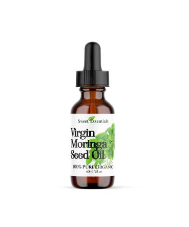 Sweet Essentials Organic Virgin Unrefined Moringa Seed Oil | 2oz Glass Bottle | Imported from India | 100% Pure | Cold-Pressed | Natural Moisturizer for Skin Hair and Face