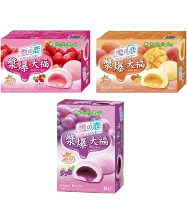 Japanese Style Mochi Daifuku Sweet Rice Cake Desserts (Strawberry Grape & Mango) by Yuki & Love