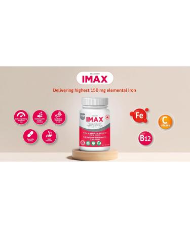 Pharmaris IMAX 150 mg Iron Supplement 250 mg Vit C 1000 mcg Vit B12 100 Capsules Effective iron pills for Iron deficiency Anemia Once Daily Dosing - Buy Online on SooperMarket.com