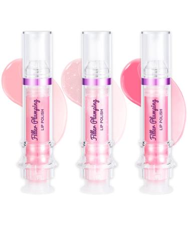 3 Colors Lip Plumping Booster Spicy Lip Plumper Gloss Lipstick Lip Plumping Oil Ultra-Hydrating & Nourishing Plump and Pout Lip Plumper for Women Girls (SET A)