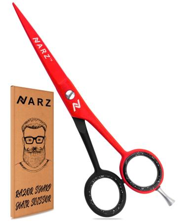 NARZ Professional Hairdressing Scissors for Barbers & Hairdressers 6" Stainless Steel Hair Cutting Scissors for Men & Women (Black) (Red & Black)