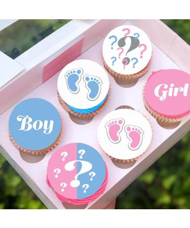 24 x Pre-Cut Gender Reveal 3 Edible Stand up Wafer/Rice Paper Cupcake Cake Dessert Toppers Party Boy or Girl Baby Shower Decorations (Gender Reveal 3)