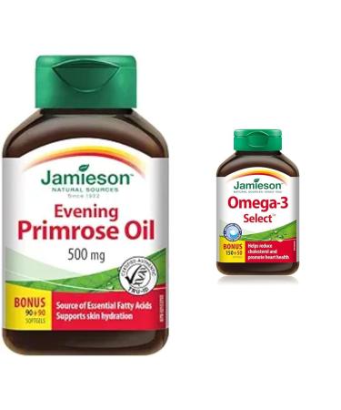 Evening Primrose Oil 500 mg Softgels - With Vitamin E Gluten-Free 180 Count (Pack of 1) & Omega-3 Select 1 000 mg SUPPLEMENT + SUPPLEMENT
