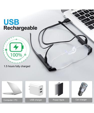 SKYWAY Hands-Free Magnifying Glasses with 200% LED Light - Rechargeable Magnifier for Reading, Hobbies, Close Work - Black - Buy Online on SooperMarket.com