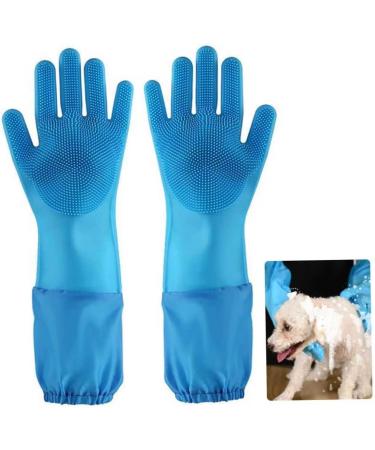 Rubber Dishwashing Gloves Extra Long Sleeves Cleaning Scrubber Gloves Waterproof Mittens 1Pair Blue. - Buy Online on SooperMarket.com