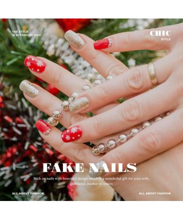 Vatocu Christmas False Nails - Long Xmas Snowflakes Glitter Press on Nails for Women and Girls (24pcs) - Buy Online on SooperMarket.com