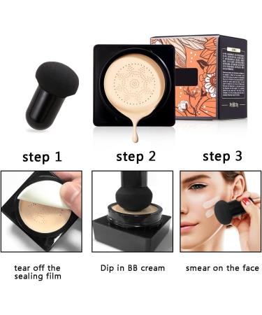 Mushroom Head Air Cushion Foundation BB Cream Moisturising Concealer Lightweight & Smoothing Flawless Moisturising Oil Control Even Skin Tone Makeup Base Natural - Buy Online on SooperMarket.com