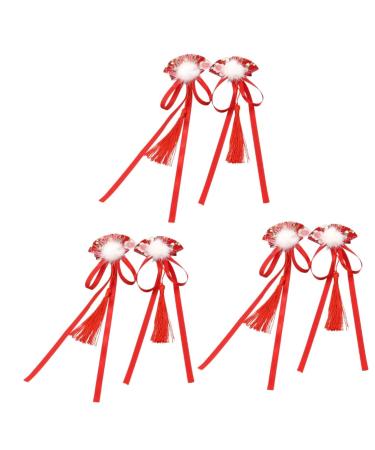 ibasenice 3 Pairs Children's Hairpin Butterfly Hair Clips Chinese New Year Hair Clips Hair Clip Accessories Polymer Clay Cane Styling Hair Clips Decor Red Fabric Ribbon Woman Chinese Style