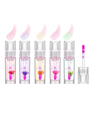 Color Changing Lip Gloss 5 Color Flower Lip Oil Long Lasting Hydrating Lip Glow Oil Eliminate Dryness Wrinkles Enhances Plump Gloss For Women Girls