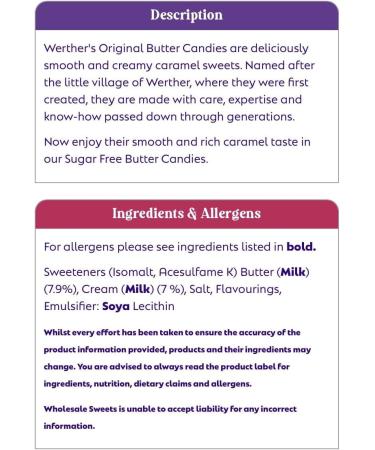 Werthers Original Sugar Free Butter Candies 65g Bag - Diabetic Sweets Candy Toffees - Buy Online on SooperMarket.com