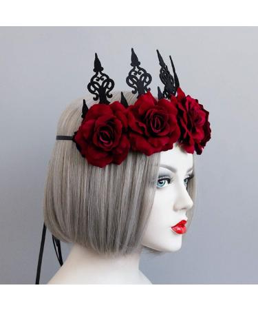 Vintage Red Rose Queen Headband for Women and Girls - Perfect Floral Hair Accessory for Halloween, Christmas, Parties, and Cosplay - Buy Online on SooperMarket.com