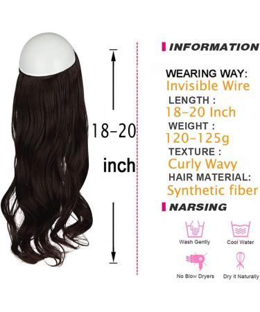Dark Brown Halo Hair Extension 18 Inch Wavy Curly Synthetic Hairpiece - Heat Friendly Fiber - No Clip - OMGREAT - Buy Online on SooperMarket.com