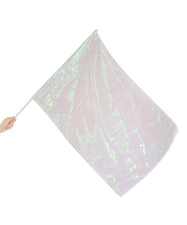 Danzcue Metallic Praise Flag with Rod, White, Large Iridescent White Large